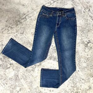 Women’s Mid Rise Bootcut Flat Front Button Zip Denim Jeans